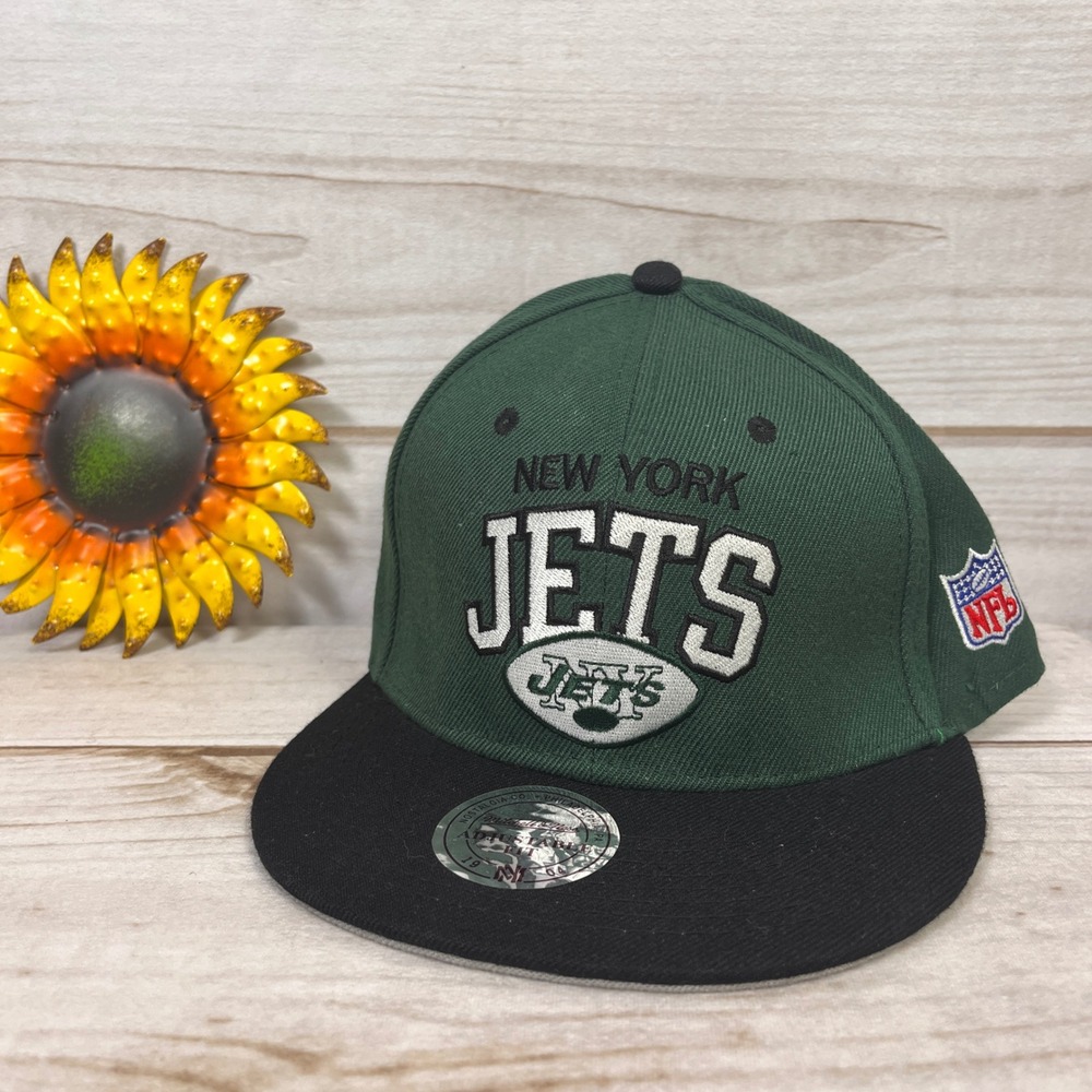 Mitchell & Ness New York Jets Hat Mens Green Black NFL Vintage Snapback Cap